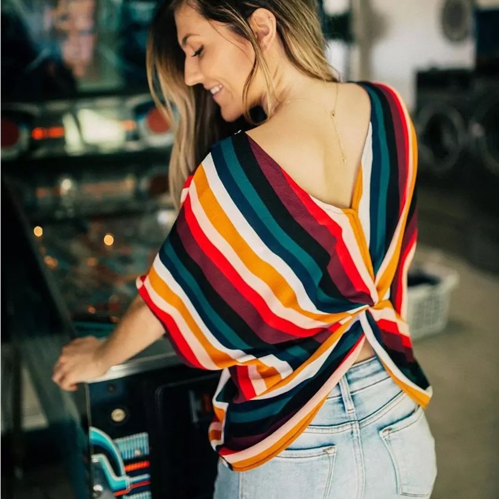 Colorful Striped Twist-Back Top